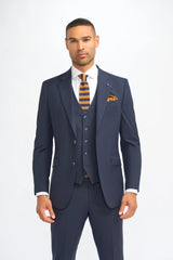 Malibu - Traje de tres piezas azul marino para hombre, corte entallado