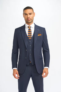 Malibu - Traje de tres piezas azul marino para hombre, corte entallado