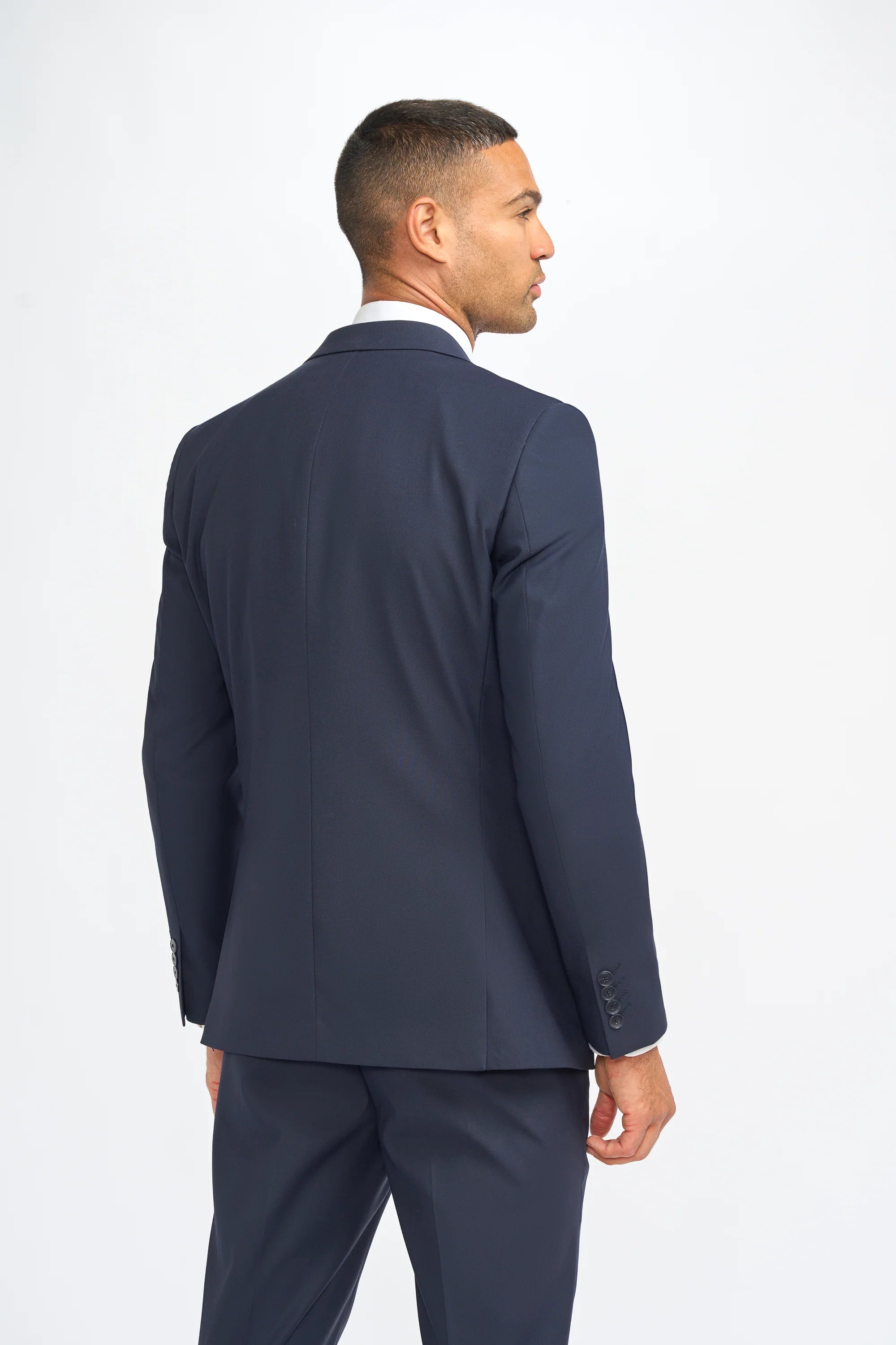 Malibu - Traje de tres piezas azul marino para hombre, corte entallado