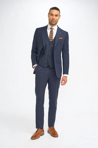 Malibu - Traje de tres piezas azul marino para hombre, corte entallado