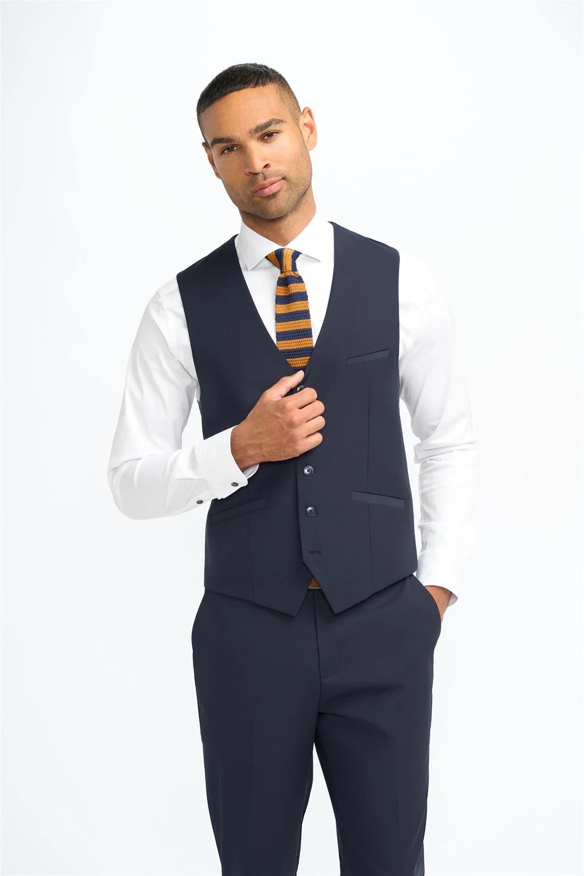 Malibu - Traje de tres piezas azul marino para hombre, corte entallado