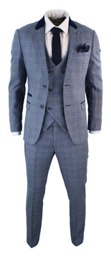 Traje de hombre de 3 piezas a cuadros azules - Marc Darcy Hilton
