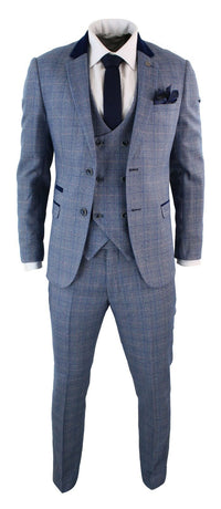 Traje de hombre de 3 piezas a cuadros azules - Marc Darcy Hilton