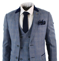 Traje de hombre de 3 piezas a cuadros azules - Marc Darcy Hilton