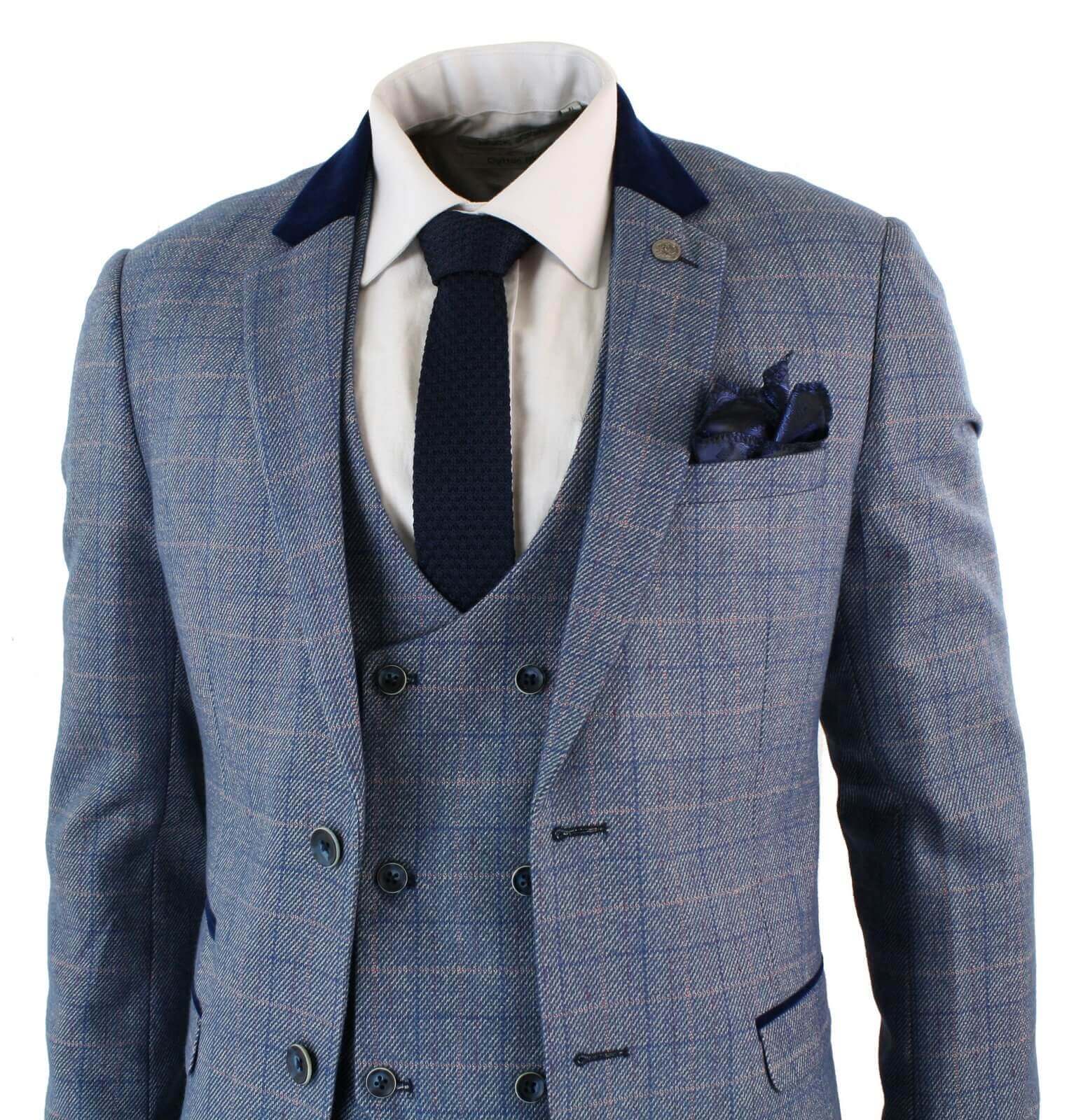 Traje de hombre de 3 piezas a cuadros azules - Marc Darcy Hilton
