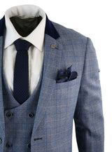 Traje de hombre de 3 piezas a cuadros azules - Marc Darcy Hilton