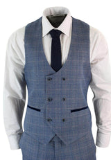 Traje de hombre de 3 piezas a cuadros azules - Marc Darcy Hilton