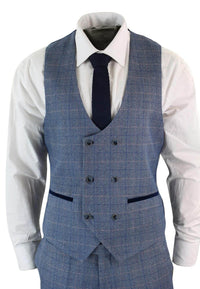 Traje de hombre de 3 piezas a cuadros azules - Marc Darcy Hilton
