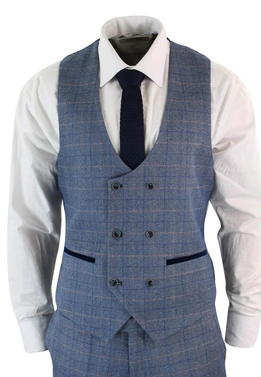 Traje de hombre de 3 piezas a cuadros azules - Marc Darcy Hilton