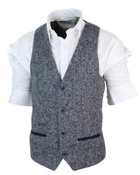 Blazer de hombre de corte ajustado, estilo casual elegante, en tweed gris azulado con estampado de espiga.