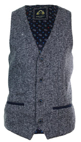 Blazer de hombre de corte ajustado, estilo casual elegante, en tweed gris azulado con estampado de espiga.