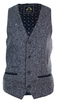 Blazer de hombre de corte ajustado, estilo casual elegante, en tweed gris azulado con estampado de espiga.