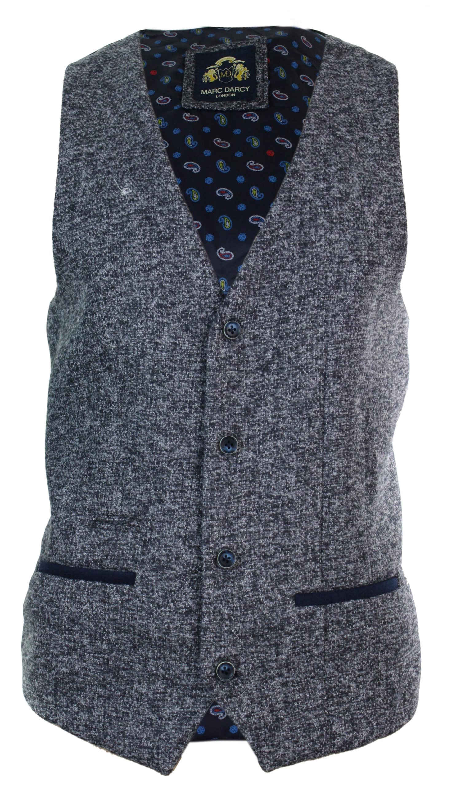 Blazer de hombre de corte ajustado, estilo casual elegante, en tweed gris azulado con estampado de espiga.