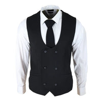 Marco - Chaleco negro de doble botonadura con escote redondo para hombre