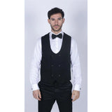 Marco - Chaleco negro de doble botonadura con escote redondo para hombre