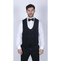 Marco - Chaleco negro de doble botonadura con escote redondo para hombre