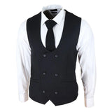 Marco - Chaleco negro de doble botonadura con escote redondo para hombre