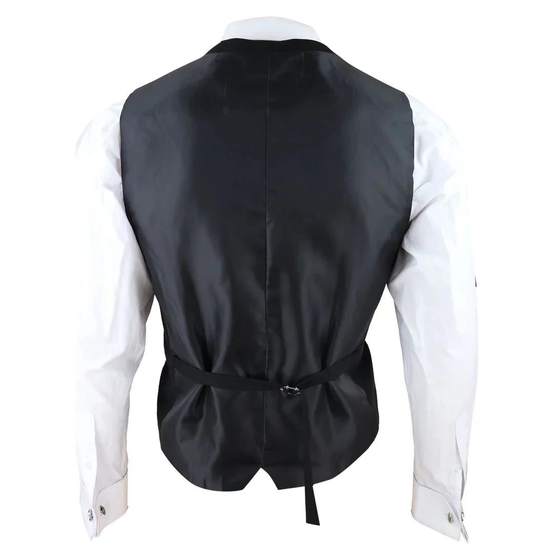 Marco - Chaleco negro de doble botonadura con escote redondo para hombre