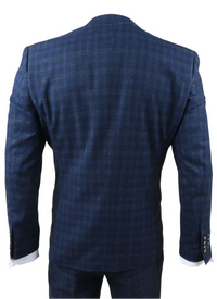 Marcos - Traje de tres piezas para hombre, a cuadros azul marino, corte ajustado