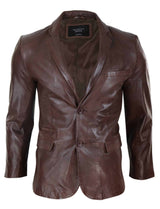Blazer de cuero marrón de corte ajustado para hombre