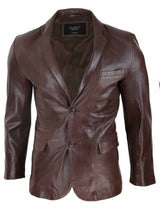 Blazer de cuero marrón de corte ajustado para hombre