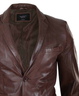 Blazer de cuero marrón de corte ajustado para hombre
