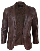Blazer de cuero marrón de corte ajustado para hombre
