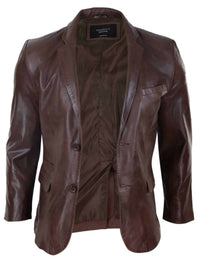 Blazer de cuero marrón de corte ajustado para hombre