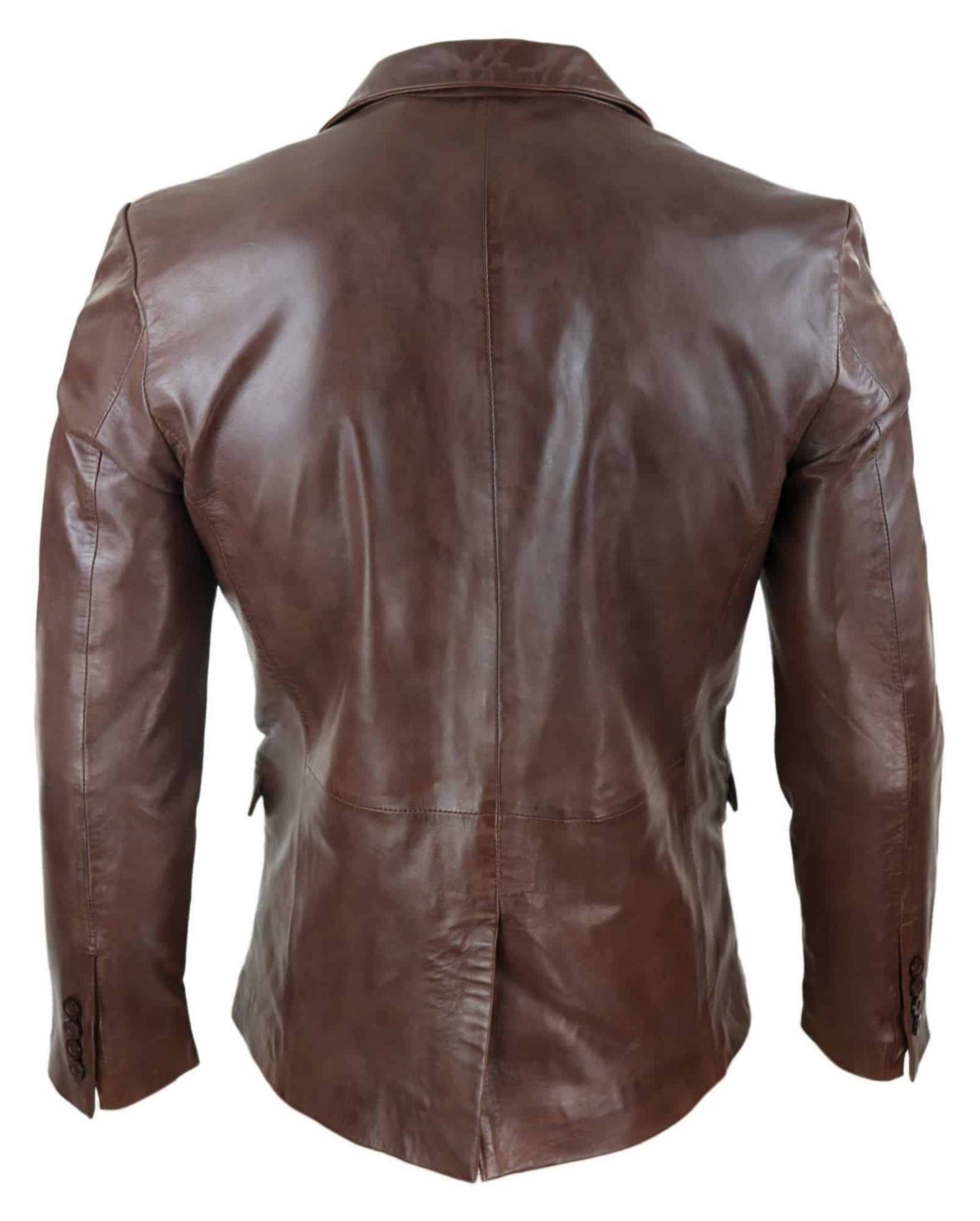 Blazer de cuero marrón de corte ajustado para hombre