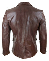 Blazer de cuero marrón de corte ajustado para hombre