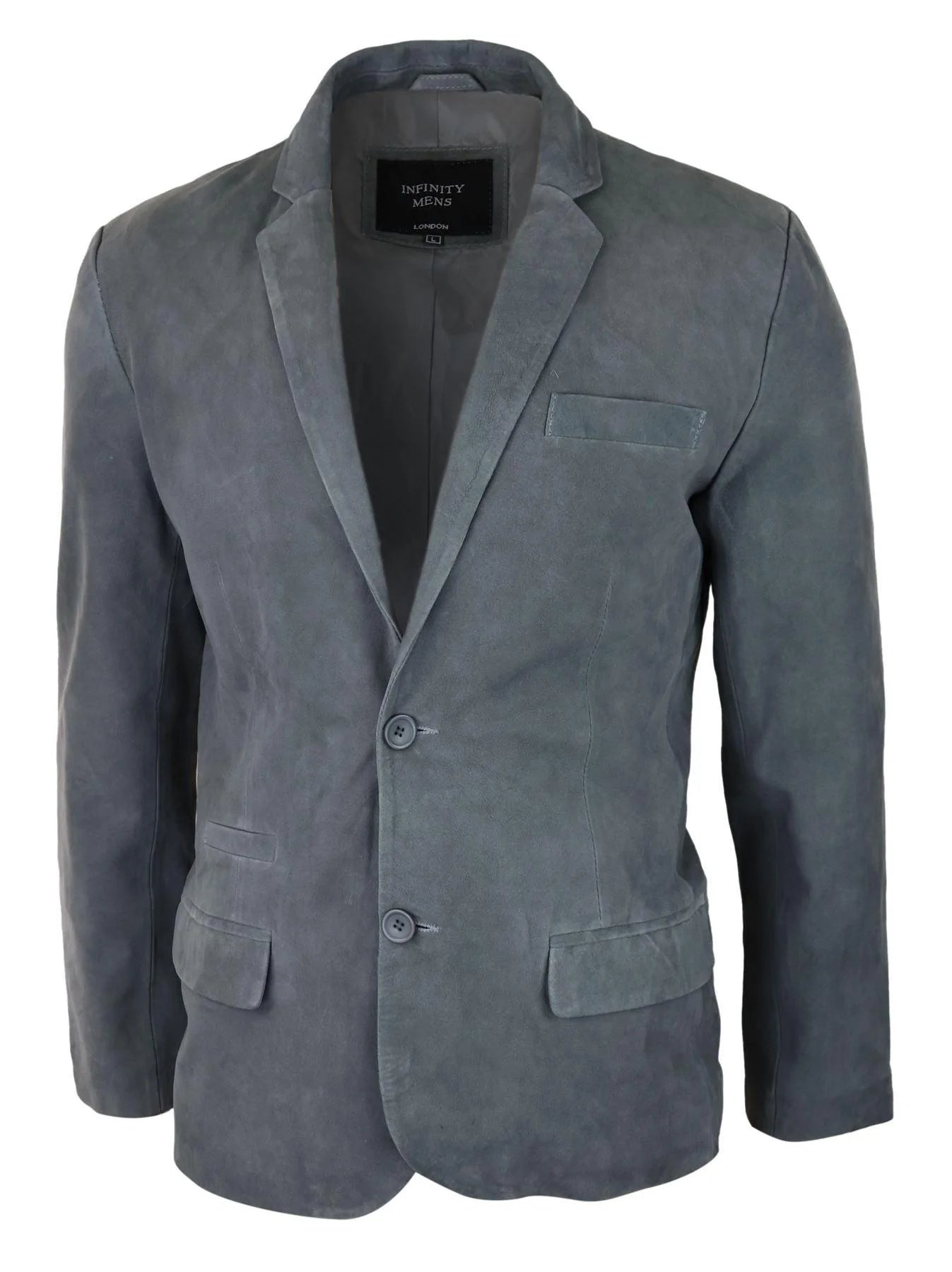 Chaqueta de cuero estilo blazer de gamuza auténtica para hombre, estilo clásico vintage, elegante e informal, color gris.
