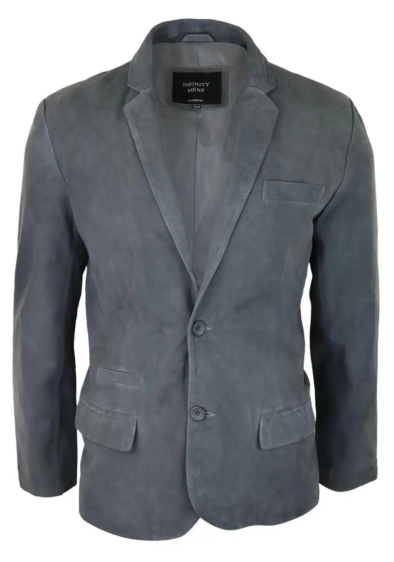 Chaqueta de cuero estilo blazer de gamuza auténtica para hombre, estilo clásico vintage, elegante e informal, color gris.