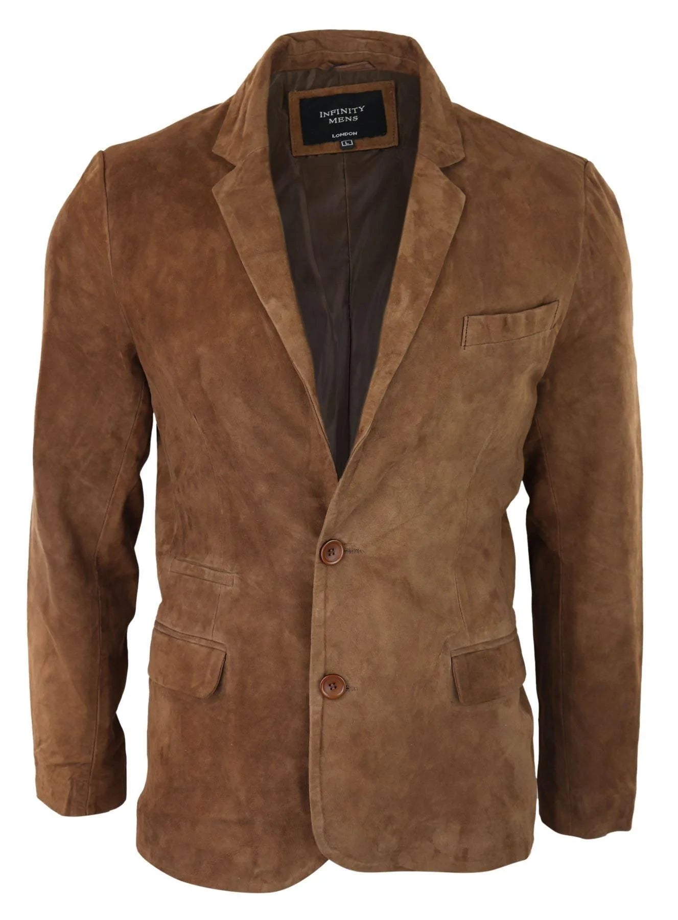Chaqueta de cuero estilo blazer de gamuza auténtica para hombre, estilo clásico vintage, elegante e informal, color tostado.