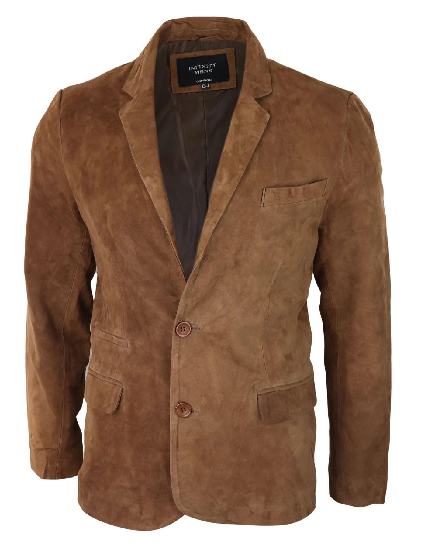 Chaqueta de cuero estilo blazer de gamuza auténtica para hombre, estilo clásico vintage, elegante e informal, color tostado.