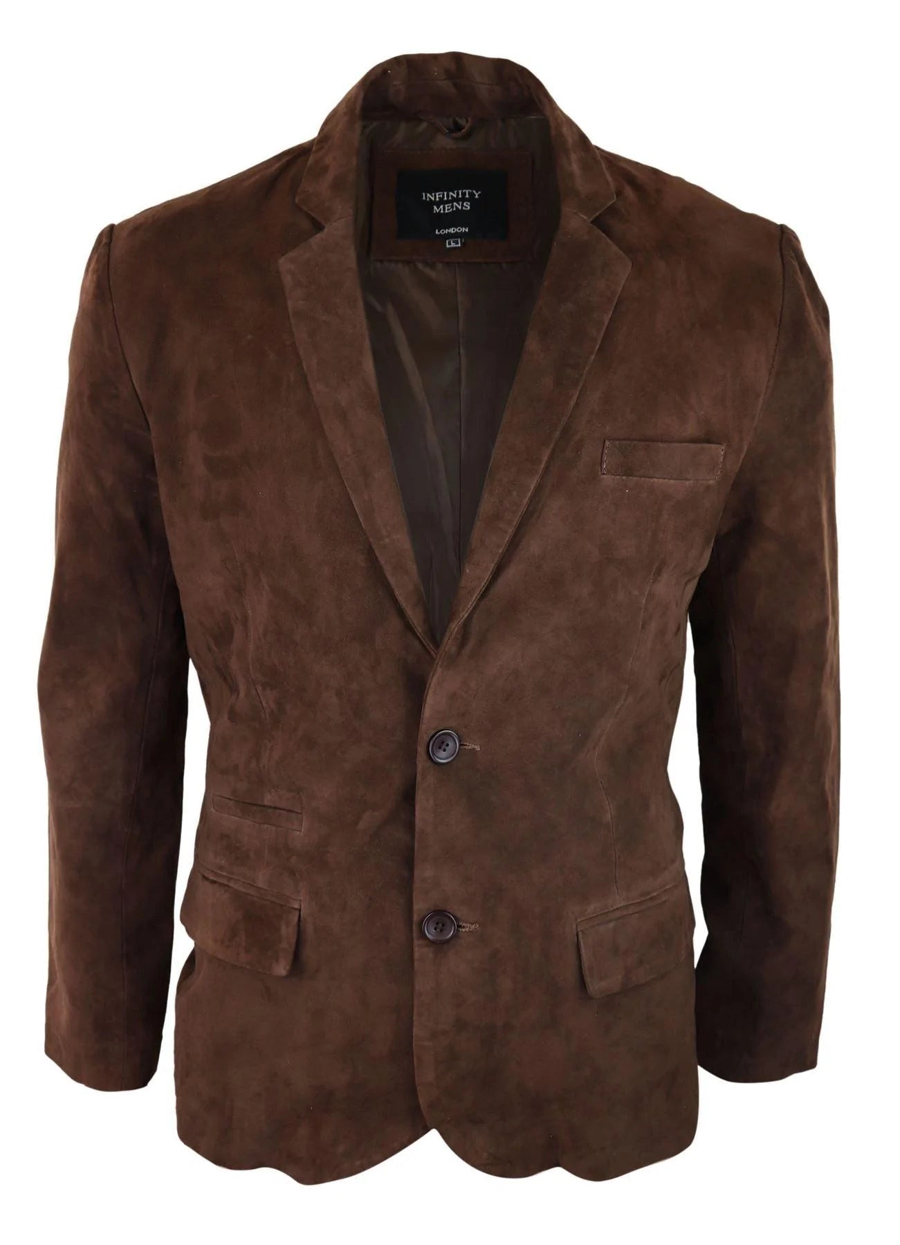 Chaqueta de cuero estilo blazer de gamuza auténtica para hombre, estilo clásico vintage, elegante e informal, color marrón.