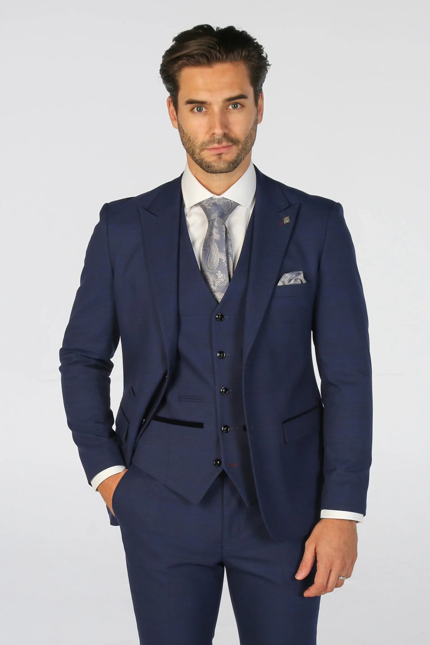 Mark - Blazer de corte entallado a cuadros azul marino para hombre