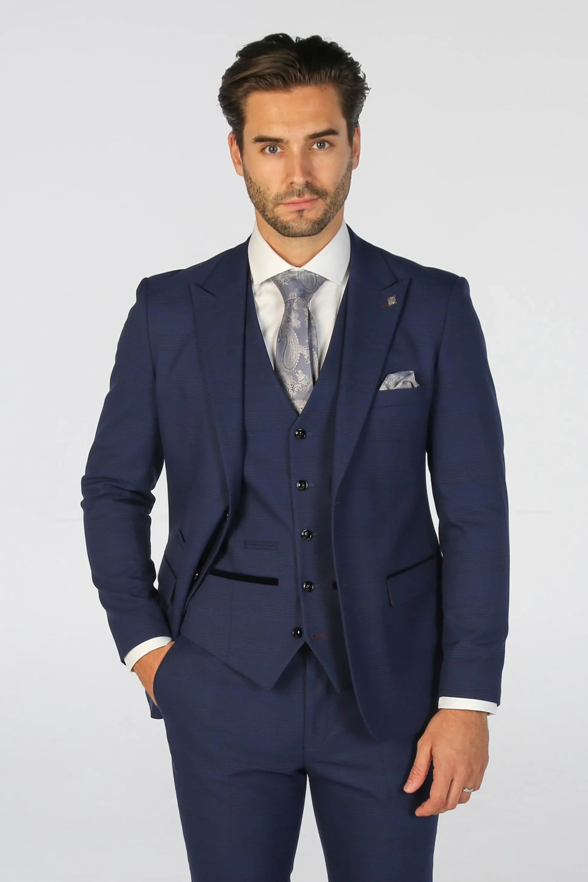 Mark - Blazer de corte entallado a cuadros azul marino para hombre