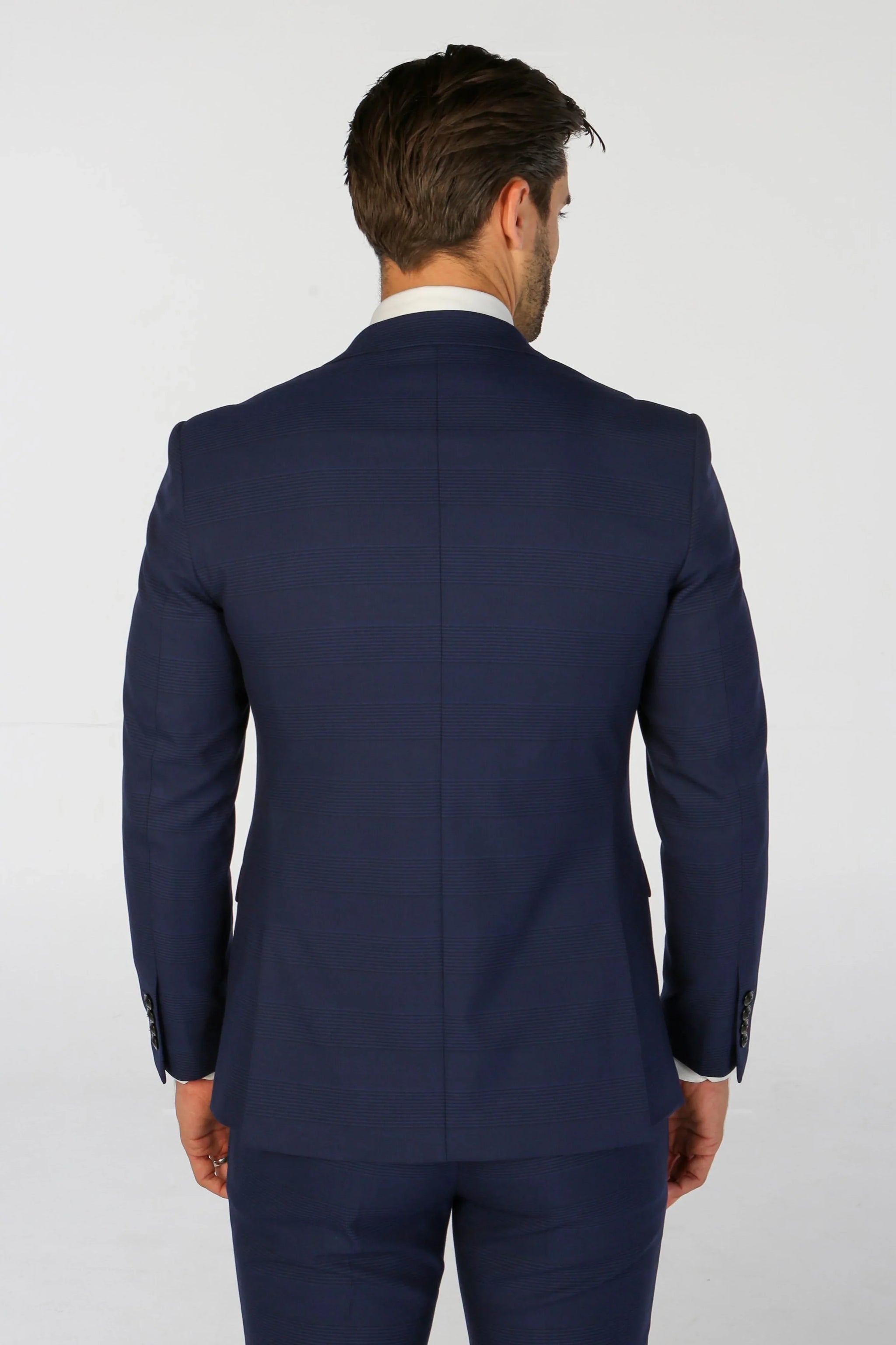 Mark - Blazer de corte entallado a cuadros azul marino para hombre