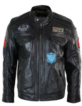 Chaqueta con cremallera negra para hombre de cuero auténtico Aviatrix, diseño de insignia de piloto estadounidense de carreras, estilo casual.