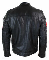 Chaqueta con cremallera negra para hombre de cuero auténtico Aviatrix, diseño de insignia de piloto estadounidense de carreras, estilo casual.