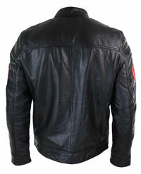 Chaqueta con cremallera negra para hombre de cuero auténtico Aviatrix, diseño de insignia de piloto estadounidense de carreras, estilo casual.