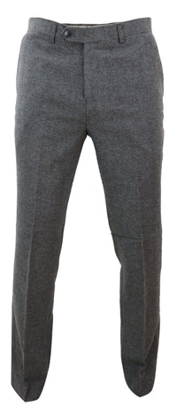 Pantalones de hombre de tweed gris oscuro con estampado de espiga.