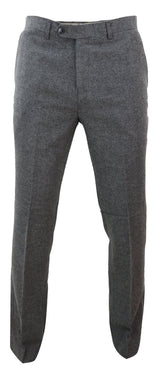 Pantalones de hombre de tweed gris oscuro con estampado de espiga.