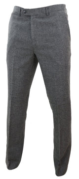 Pantalones de hombre de tweed gris oscuro con estampado de espiga.