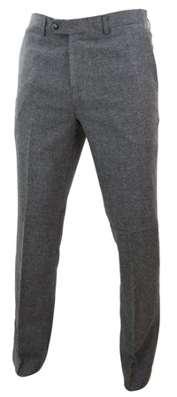 Pantalones de hombre de tweed gris oscuro con estampado de espiga.