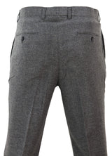Pantalones de hombre de tweed gris oscuro con estampado de espiga.