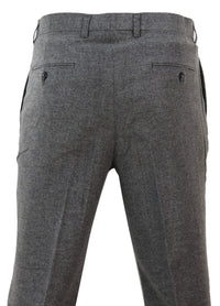 Pantalones de hombre de tweed gris oscuro con estampado de espiga.