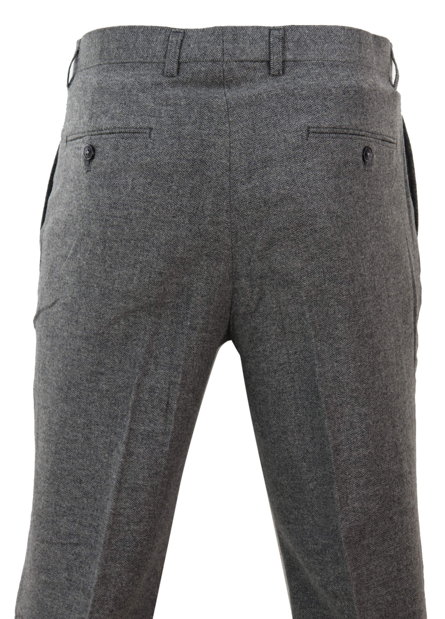 Pantalones de hombre de tweed gris oscuro con estampado de espiga.
