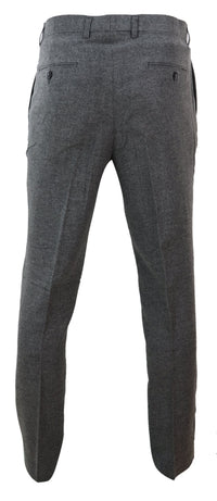Pantalones de hombre de tweed gris oscuro con estampado de espiga.