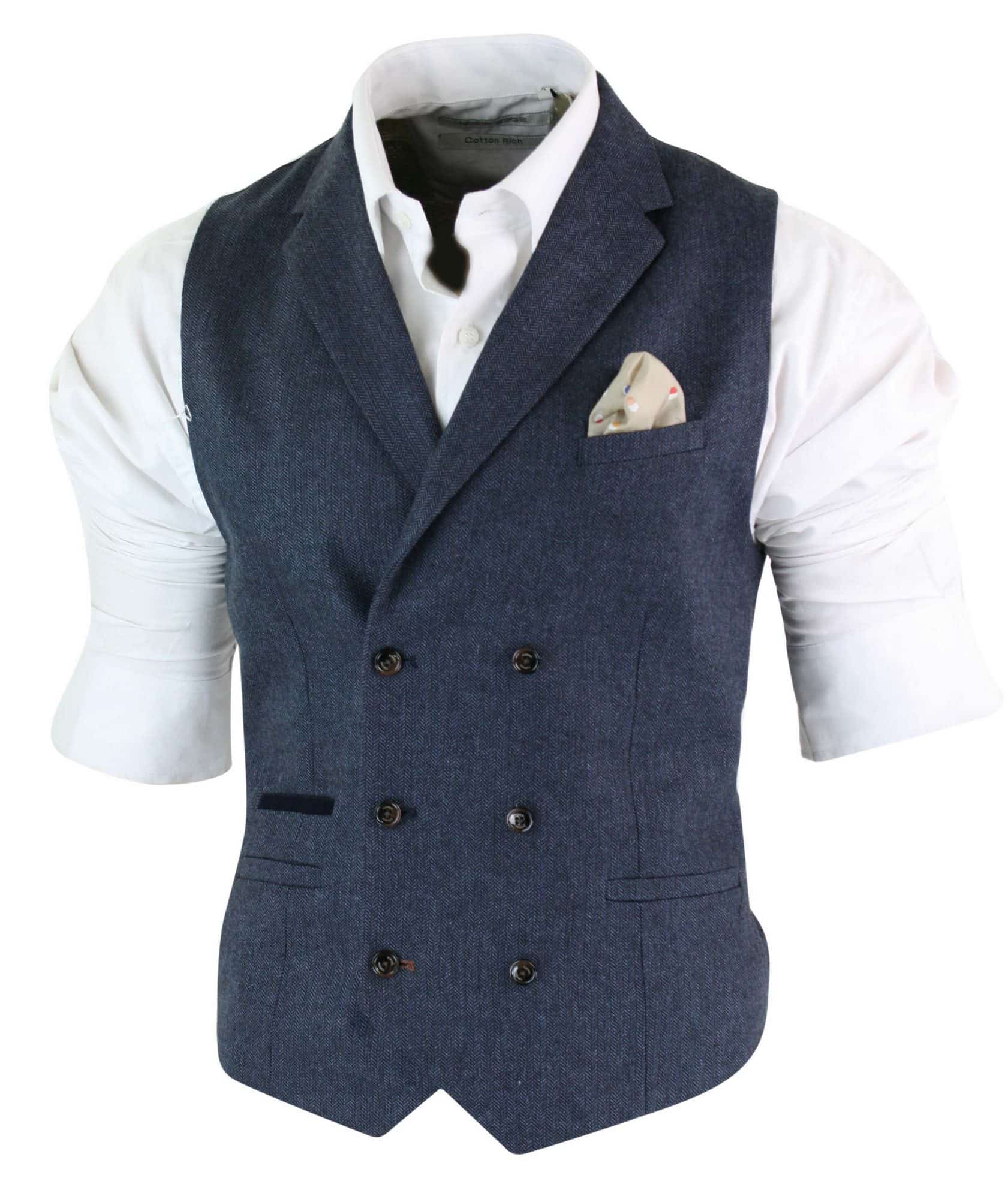 Cavani Martez - Chaleco cruzado clásico de tweed con estampado de espiga para hombre, estilo Gatsby Peaky Blinders - Azul